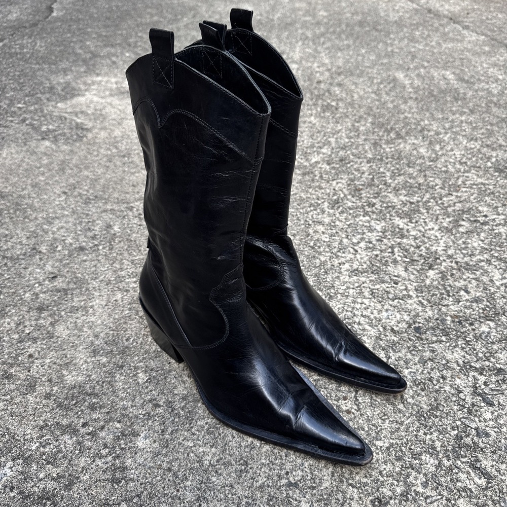 Kenneth Cole Made In Italy Pointed Toe Black Western Boots EU 40 (US 9 Women's)